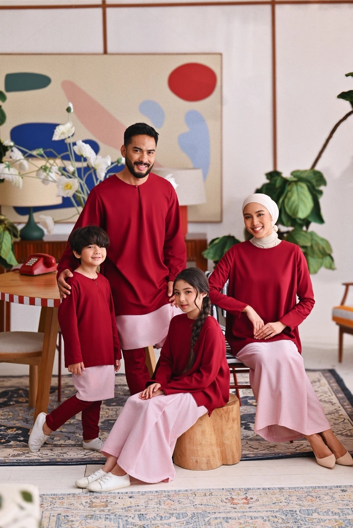 The Akari Folded Skirt - Maroon Stripe