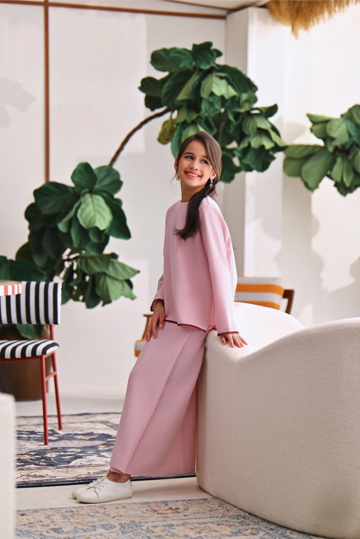 The Akari Folded Skirt - Maroon Stripe