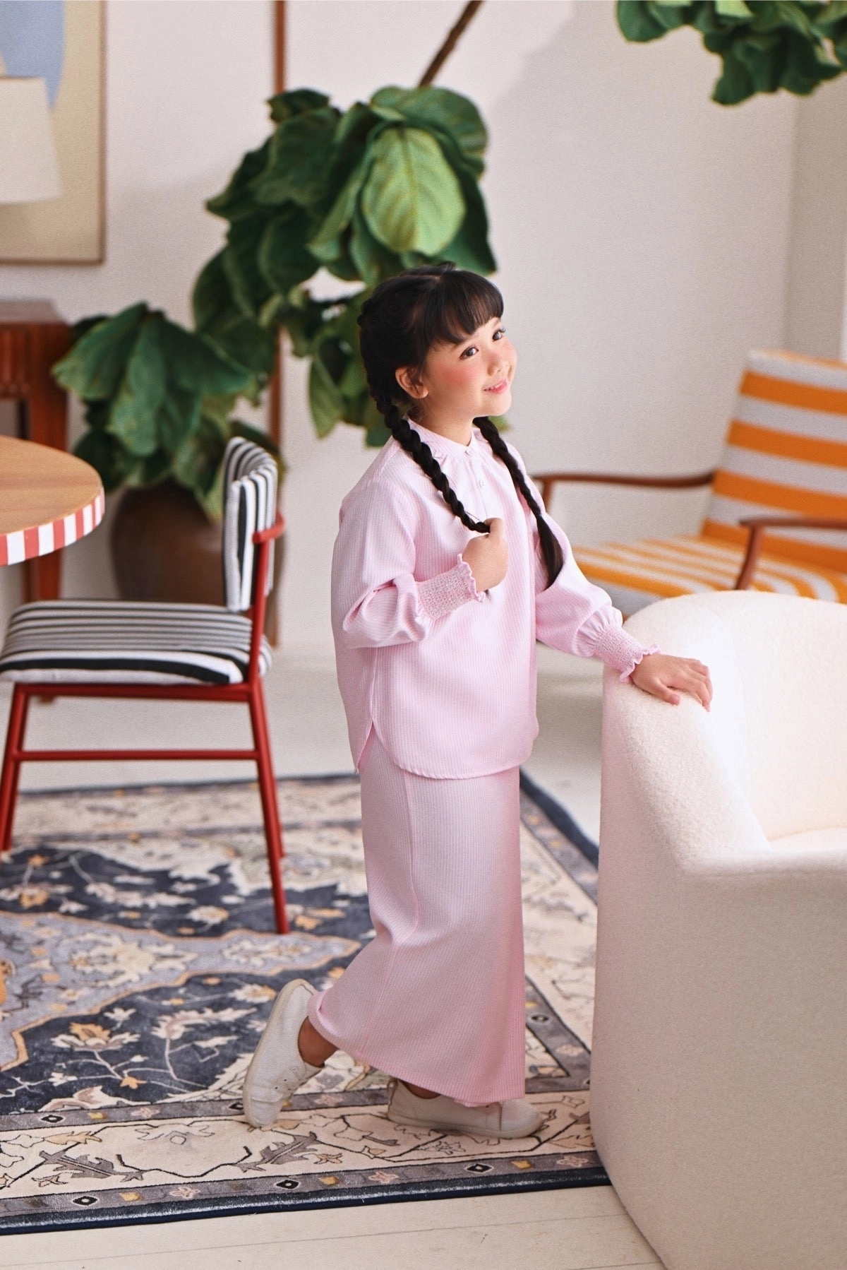 The Akari Folded Skirt - Pink Stripe
