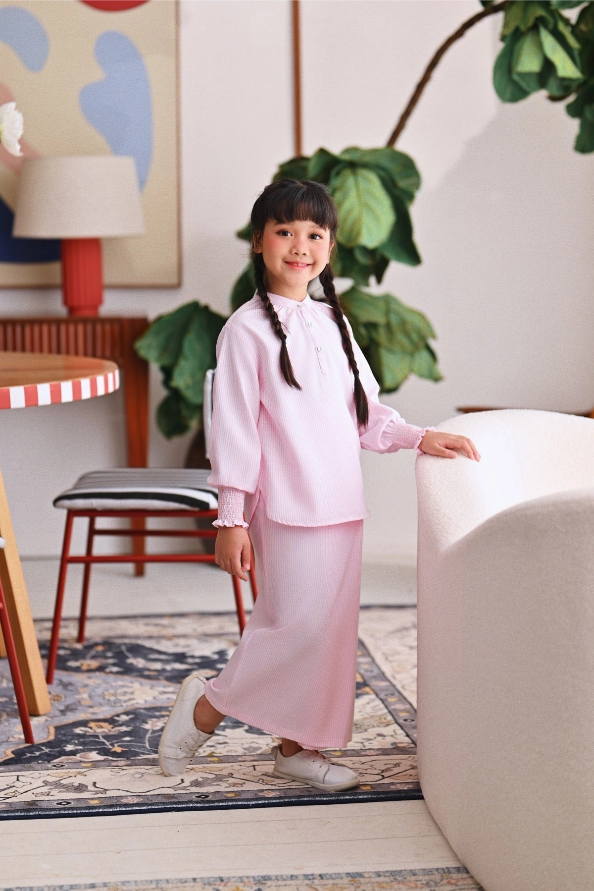 The Akari Folded Skirt - Pink Stripe
