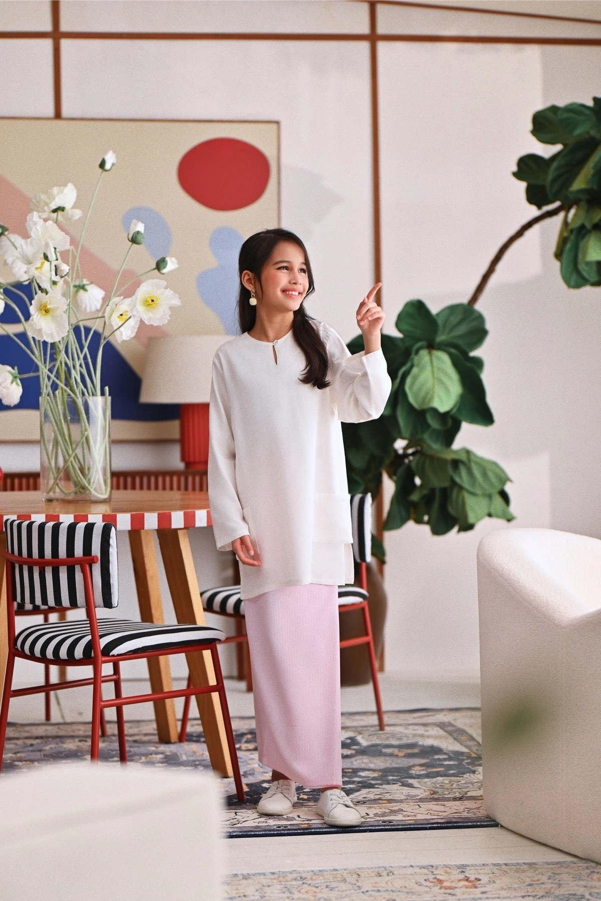 The Akari Folded Skirt - Pink Stripe