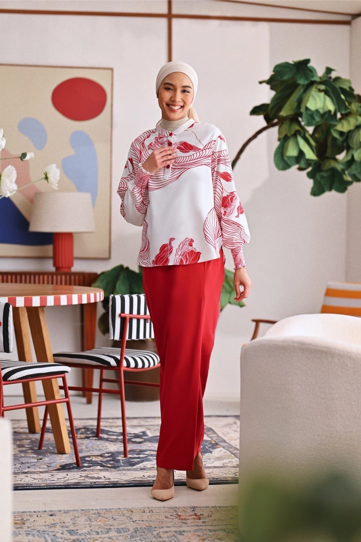The Akari Women Folded Skirt - Crimson Red