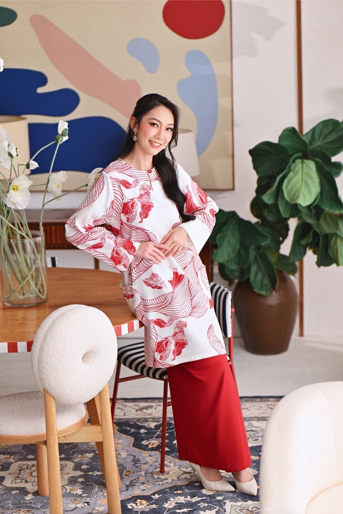 The Akari Women Folded Skirt - Crimson Red