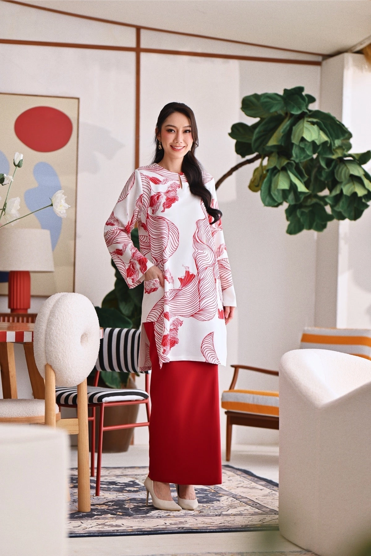 The Akari Women Folded Skirt - Crimson Red