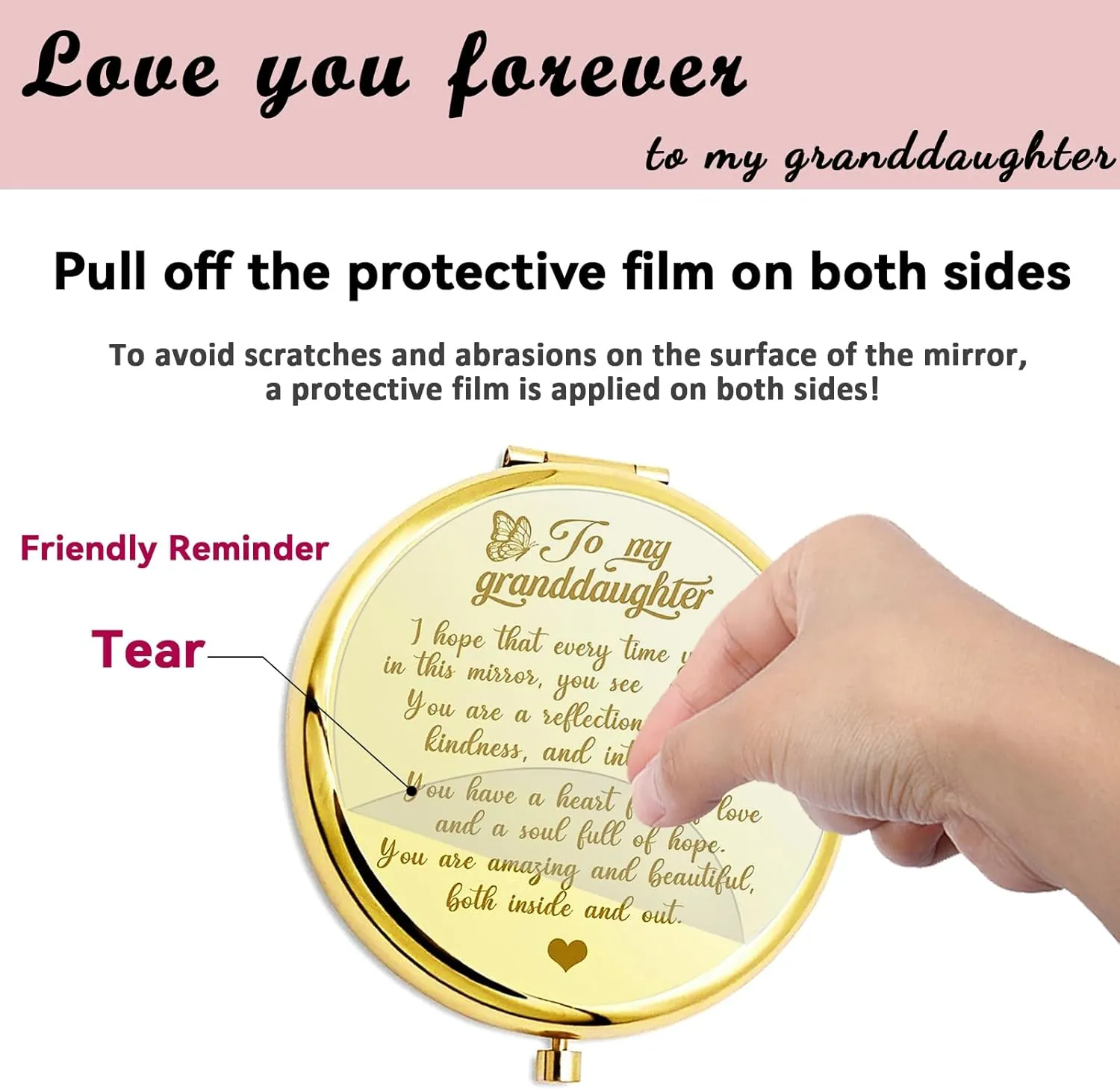 to My Granddaughter - You're Amazing and Beautiful - Pocket Mirror, Granddaughter Engraved Compact Mirror, Family First Mirror Encouragement Gifts from Grandparents (Gold, Granddaughter)