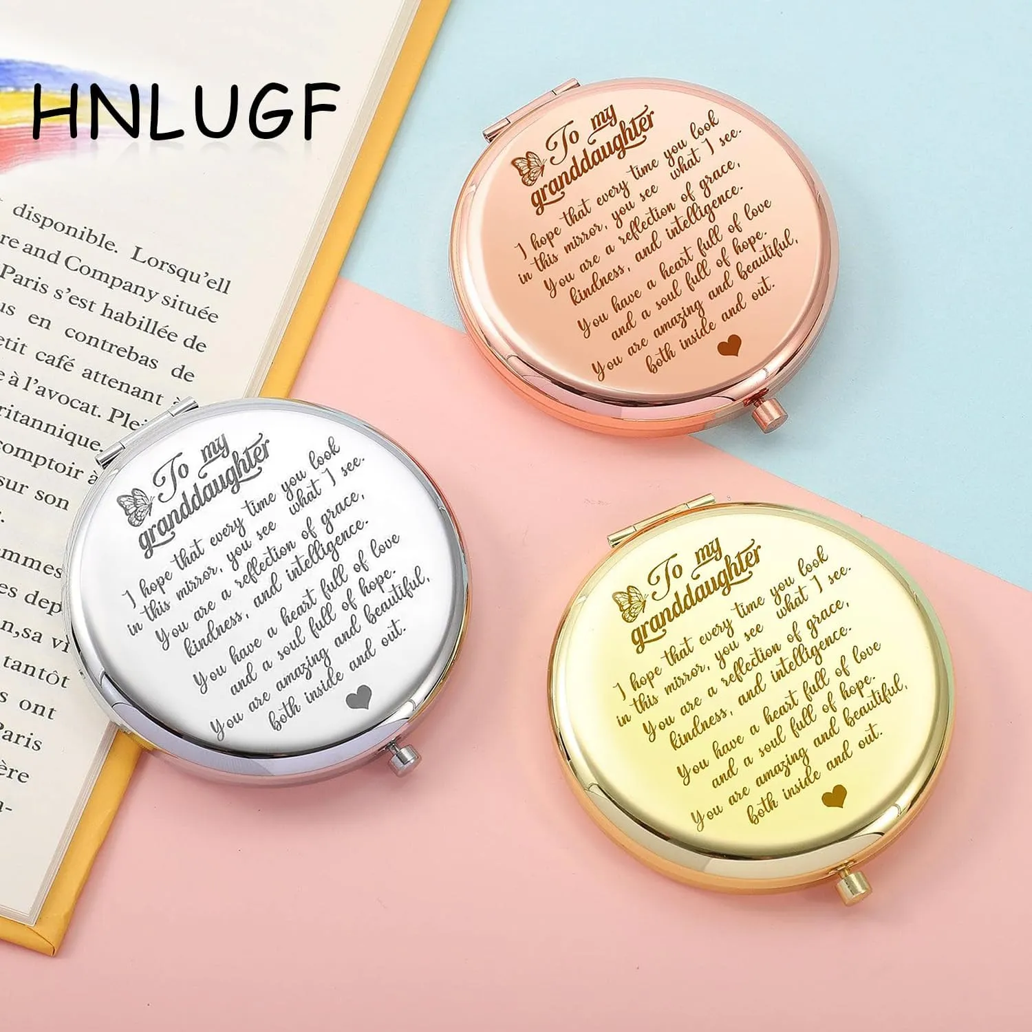 to My Granddaughter - You're Amazing and Beautiful - Pocket Mirror, Granddaughter Engraved Compact Mirror, Family First Mirror Encouragement Gifts from Grandparents (Gold, Granddaughter)