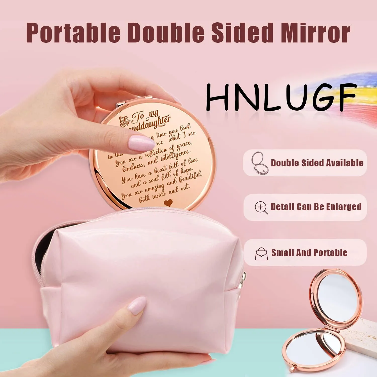 to My Granddaughter - You're Amazing and Beautiful - Pocket Mirror, Granddaughter Engraved Compact Mirror, Family First Mirror Encouragement Gifts from Grandparents (Gold, Granddaughter)