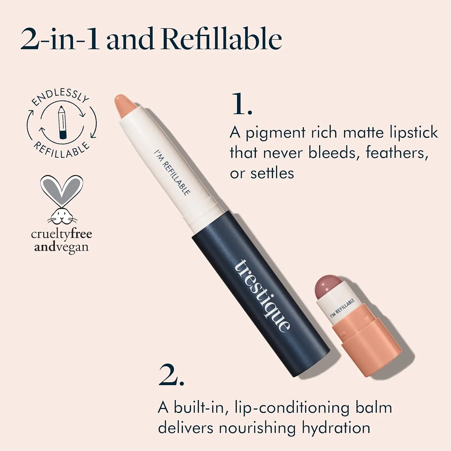TRE'STIQUE Matte Lip Crayon, Matte Lipstick With Built-in Lip Gloss Balm, 2-in-1 Lip Liner Set With Lip Crayon and Lip Balm, Lipstick and Lip Gloss Kit (Belize Bordeaux Refillable)