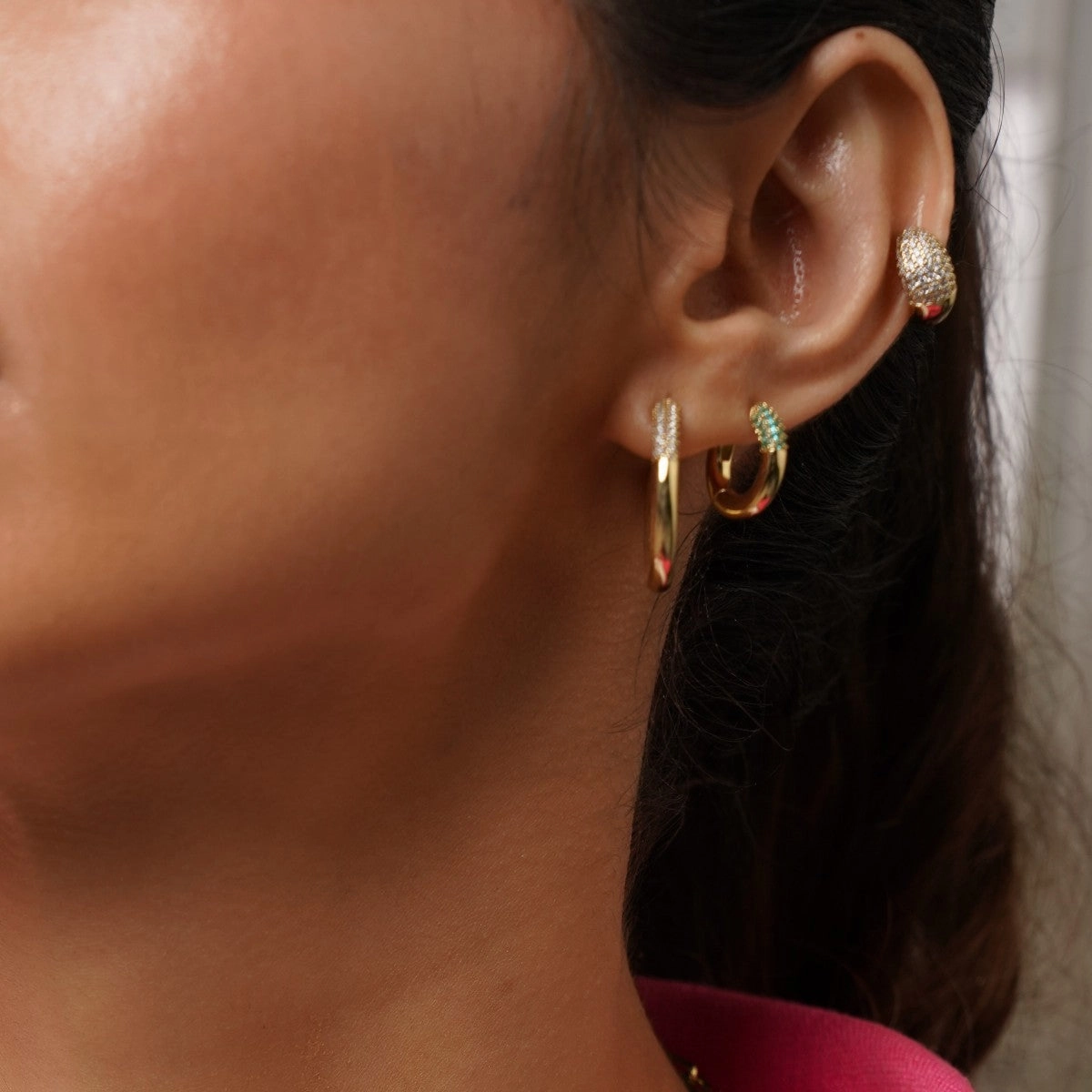 Turquoise Sparkle Chubby Hoop Earrings
