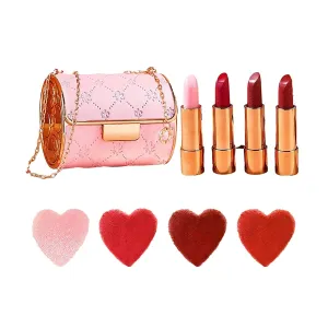 Velvet Matte Lipstick Set with Glamour Chain Pouc, 2023 New 4 Colors Waterproof Matte Lipstick Set, Long Lasting Lip Stick Set Elegant Leather Chain Bag