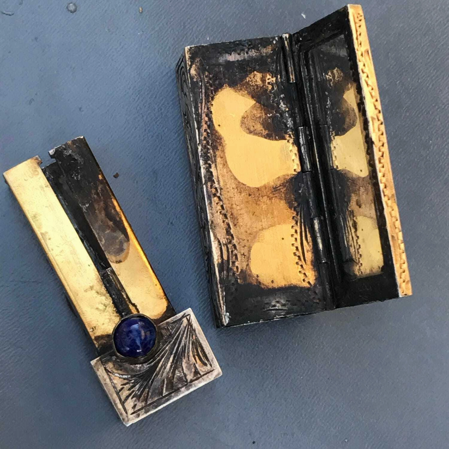 Vintage Italian Lipstick Holder . 800 Gilt Silver . Italian Enamel Jewelry