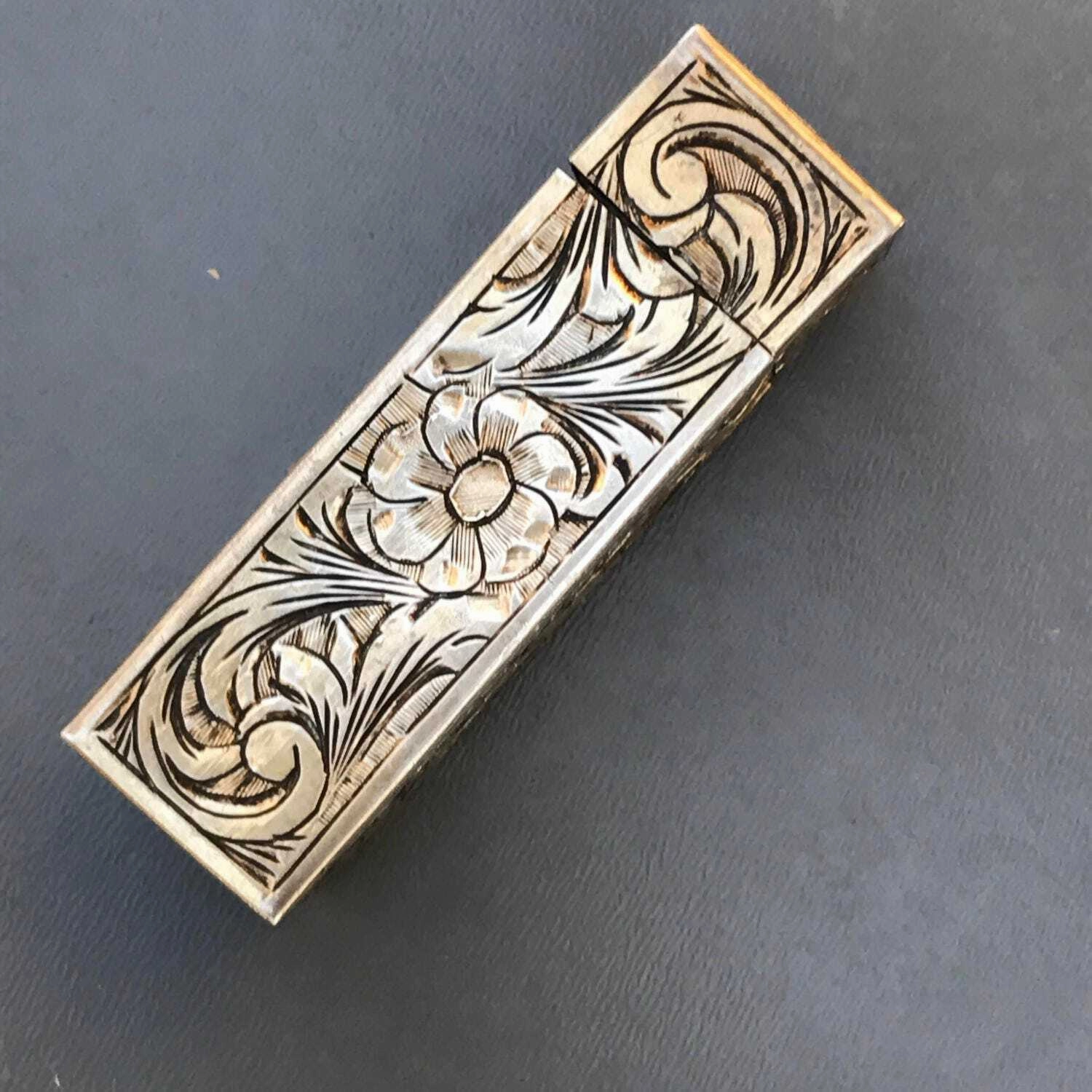 Vintage Italian Lipstick Holder . 800 Gilt Silver . Italian Enamel Jewelry