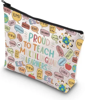 WCGXKO Multilingual Learner Education Gift English Teacher Gift Proud To Teach Gift Zipper Pouch Cosmetic Bag For ESL (TEACH MULTI)