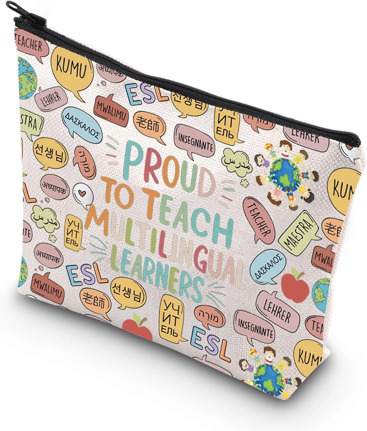 WCGXKO Multilingual Learner Education Gift English Teacher Gift Proud To Teach Gift Zipper Pouch Cosmetic Bag For ESL (TEACH MULTI)