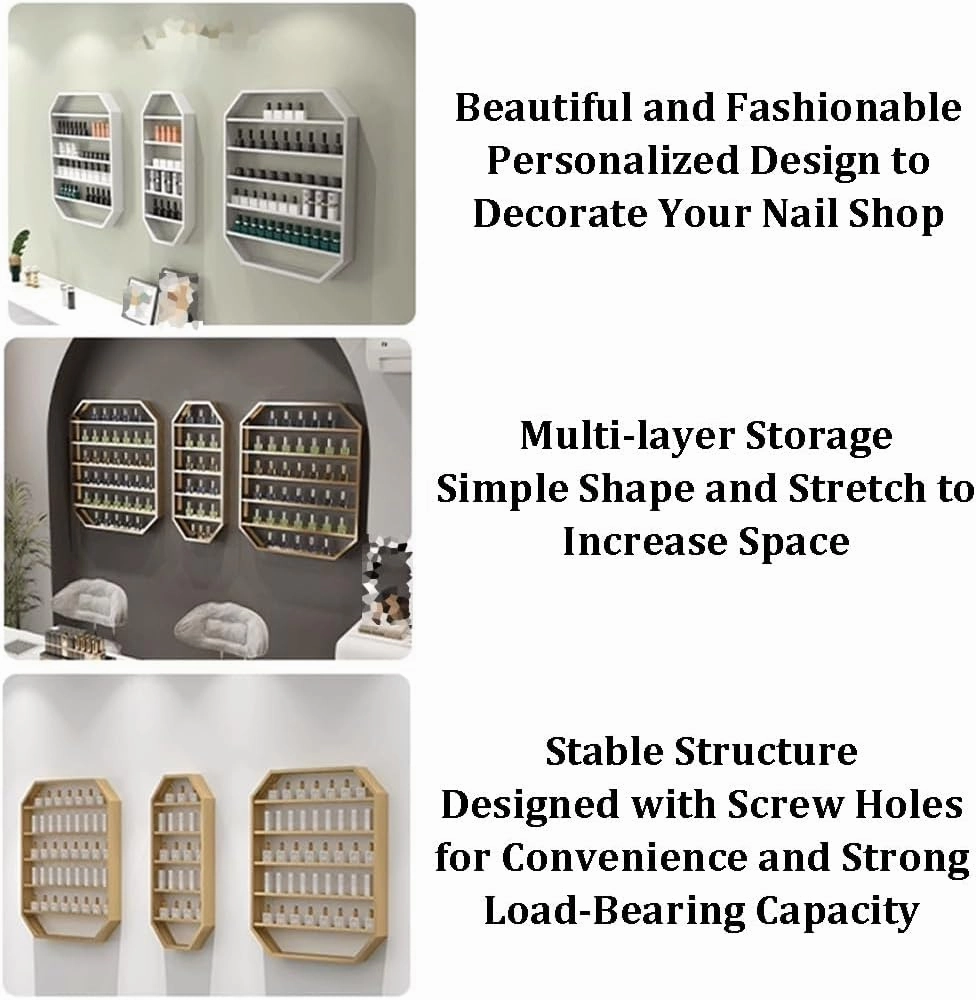 WIGING Wall Mounted Nail Polish Glue Organizer Rack, 5 Tiers Lipstick Perfume Essential Oil Display Stand for Home Spa Nail Shop Storage(Silver,30x7x72cm/11.81x2.75x28.34in)