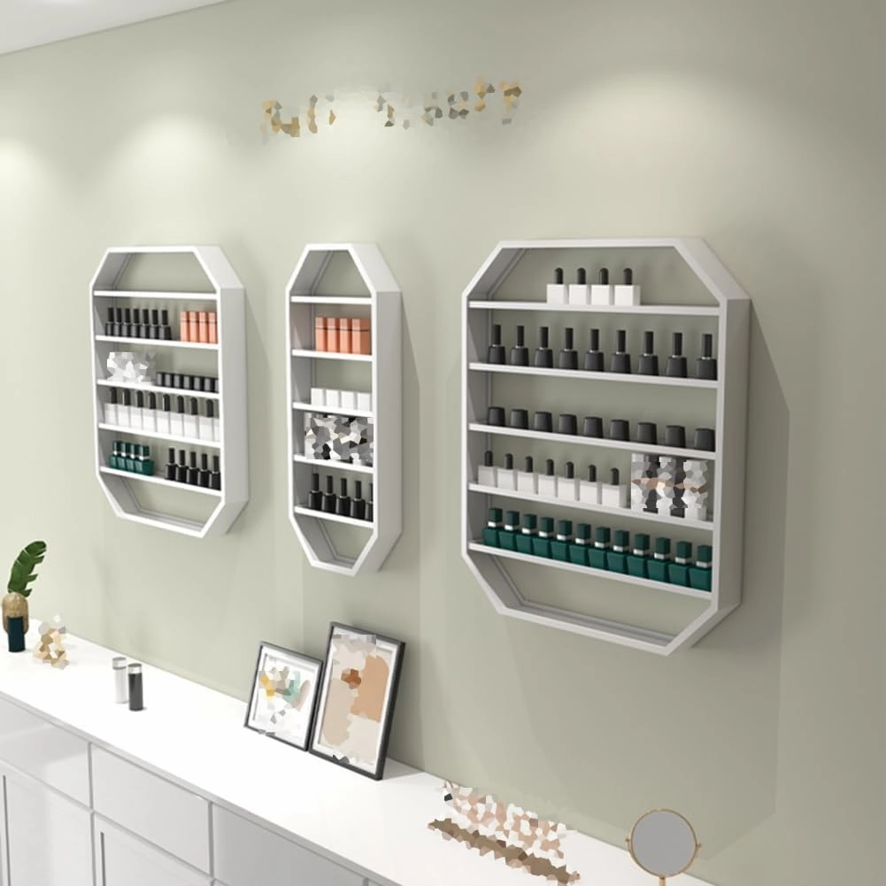 WIGING Wall Mounted Nail Polish Glue Organizer Rack, 5 Tiers Lipstick Perfume Essential Oil Display Stand for Home Spa Nail Shop Storage(Silver,30x7x72cm/11.81x2.75x28.34in)