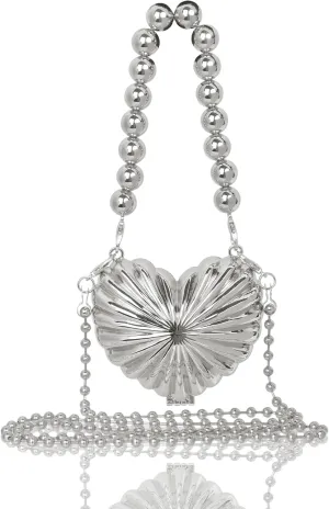 Women Mini Heart Shaped Evening Bag Shoulder Bag Small Crossbody Purse for Wedding Party Evening Handbag