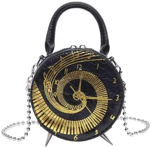 Women Round Clock Shaped Handbag, PU Leather Watch Printed Pattern Shoulder Purse, Novelty Unique Alarm Clock Crossbody Bag