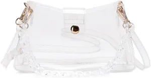 Women's PVC Clear Purse See Through Designs Chain Handbag for Working Sports Stadium Approved Clear Bag