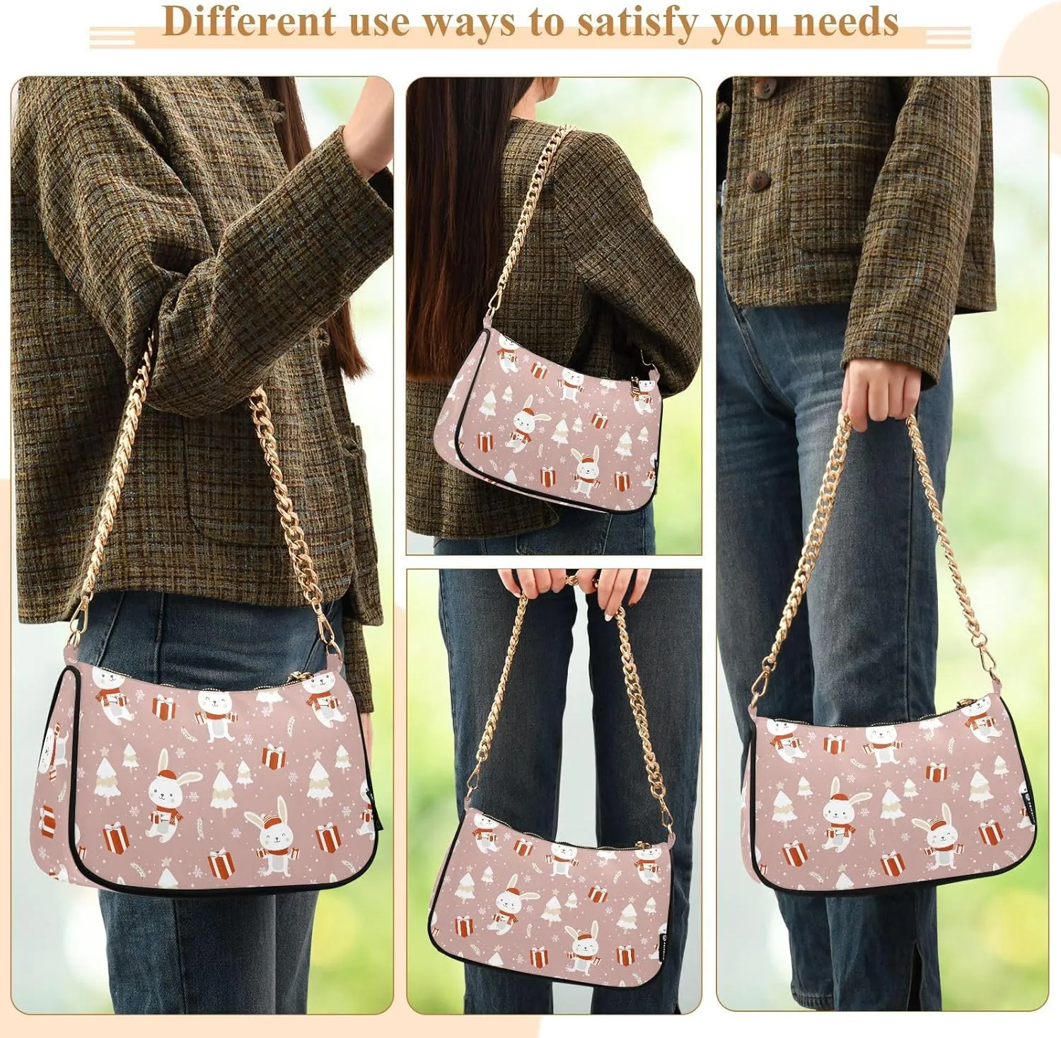 Women's Shoulder Handbags Chain Shoulder Brace for Women Bag Cute Print Ladies Vacation Handbags Tote Purse,Multi1