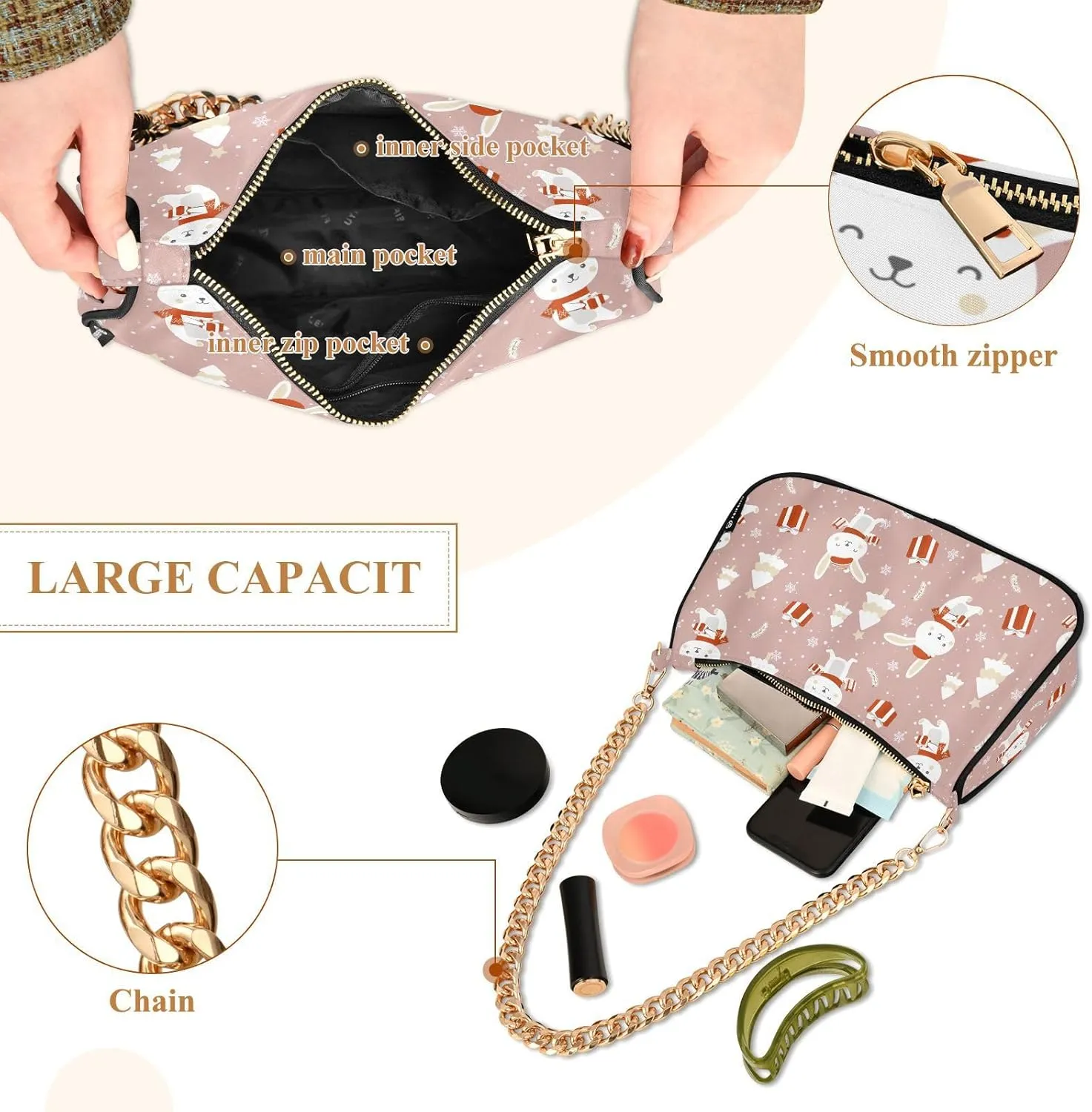 Women's Shoulder Handbags Chain Shoulder Brace for Women Bag Cute Print Ladies Vacation Handbags Tote Purse,Multi1