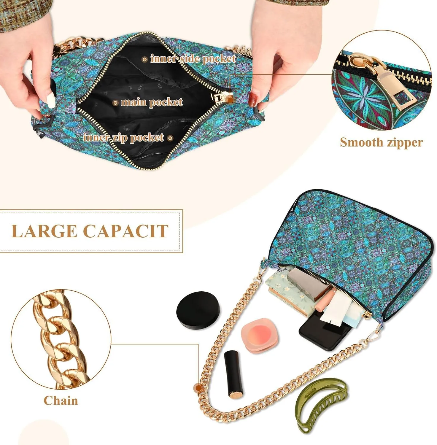 Women's Shoulder Handbags Chain Shoulder Brace for Women Bag Round Pattern Ladies Vacation Handbags Tote Purse,Multi1