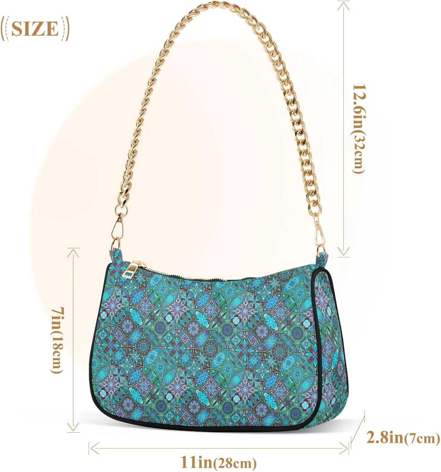 Women's Shoulder Handbags Chain Shoulder Brace for Women Bag Round Pattern Ladies Vacation Handbags Tote Purse,Multi1