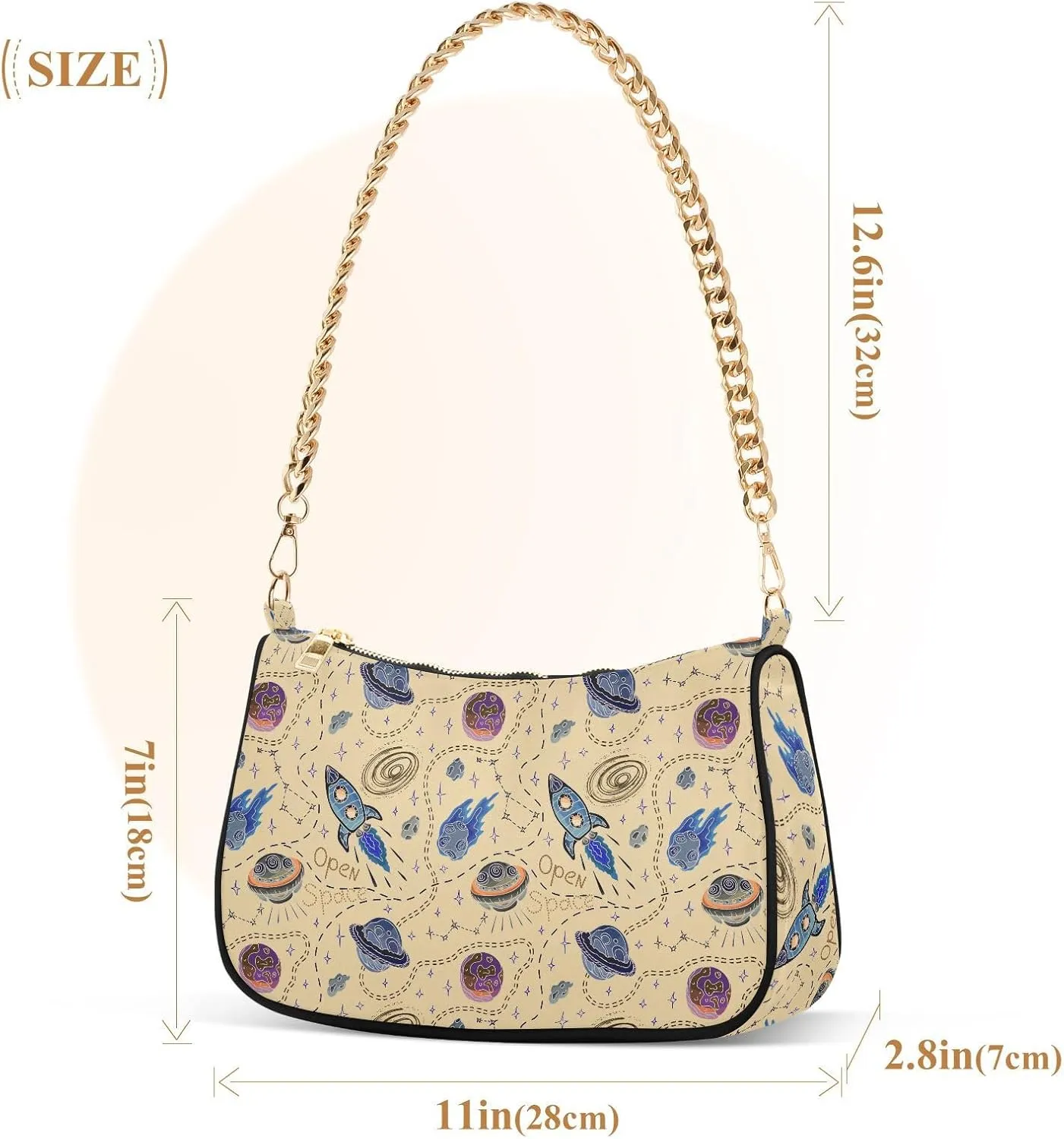 Women's Shoulder Handbags Chain Shoulder Brace for Women Bag Space Print Ladies Vacation Handbags Tote Purse,Multi1