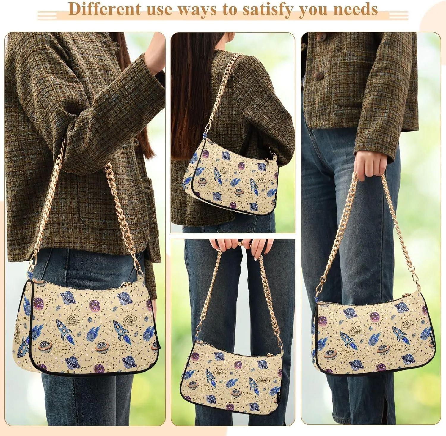 Women's Shoulder Handbags Chain Shoulder Brace for Women Bag Space Print Ladies Vacation Handbags Tote Purse,Multi1