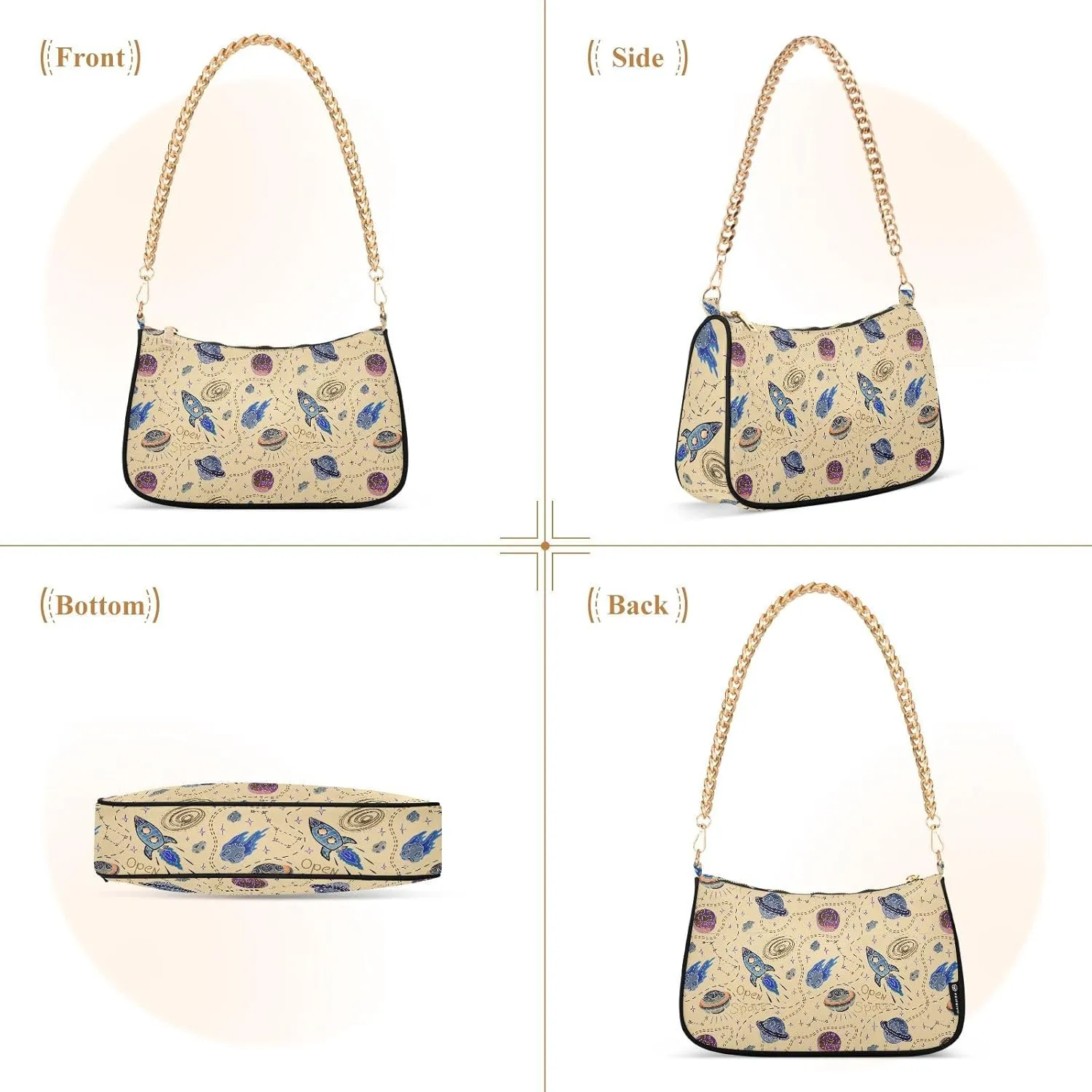 Women's Shoulder Handbags Chain Shoulder Brace for Women Bag Space Print Ladies Vacation Handbags Tote Purse,Multi1