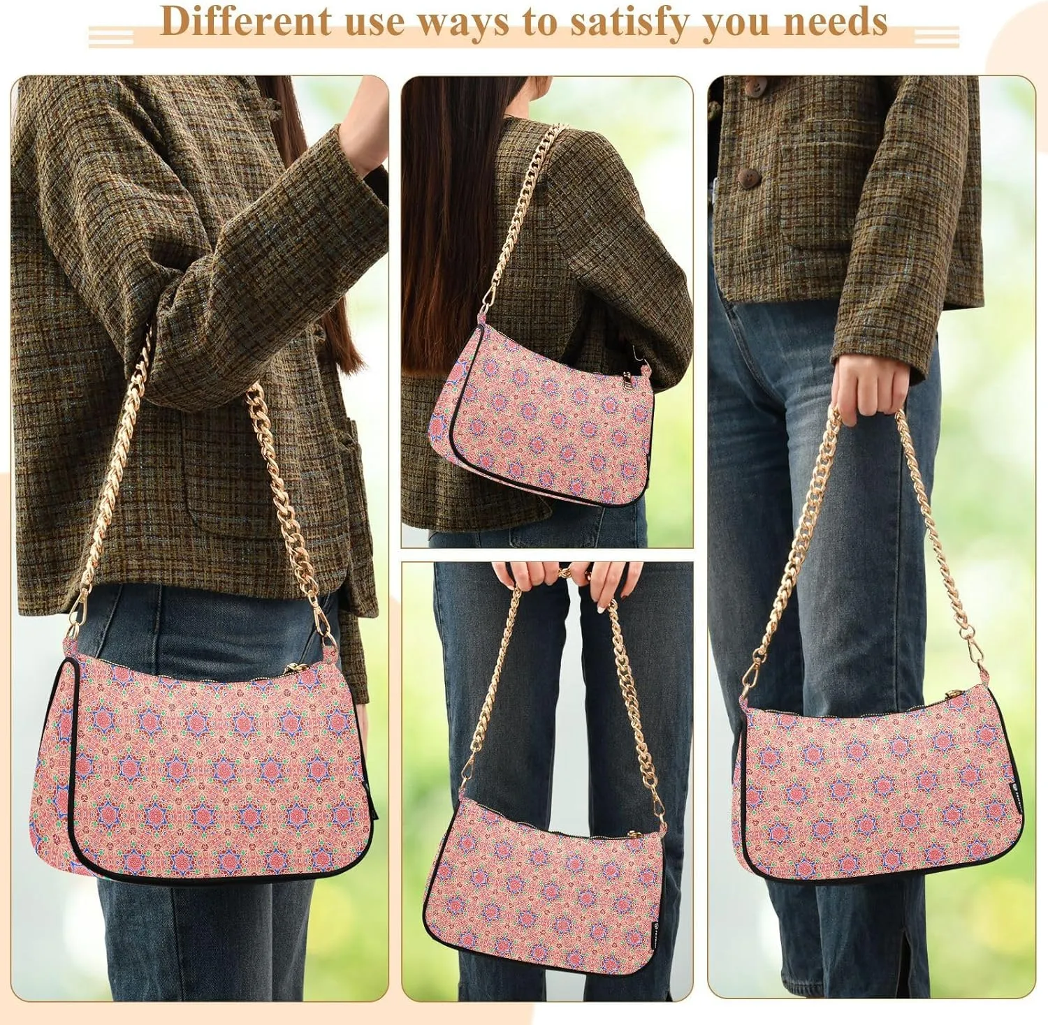 Women's Shoulder Handbags Chain Shoulder Brace for Women Bag Vintage Print Ladies Vacation Handbags Tote Purse,Multi1
