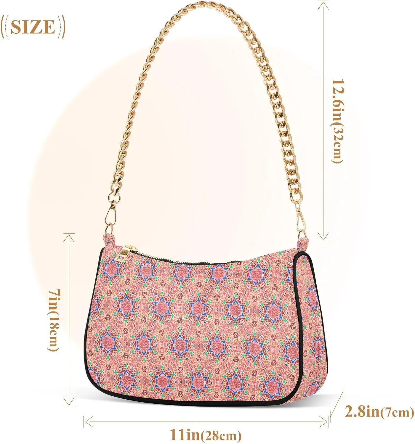Women's Shoulder Handbags Chain Shoulder Brace for Women Bag Vintage Print Ladies Vacation Handbags Tote Purse,Multi1