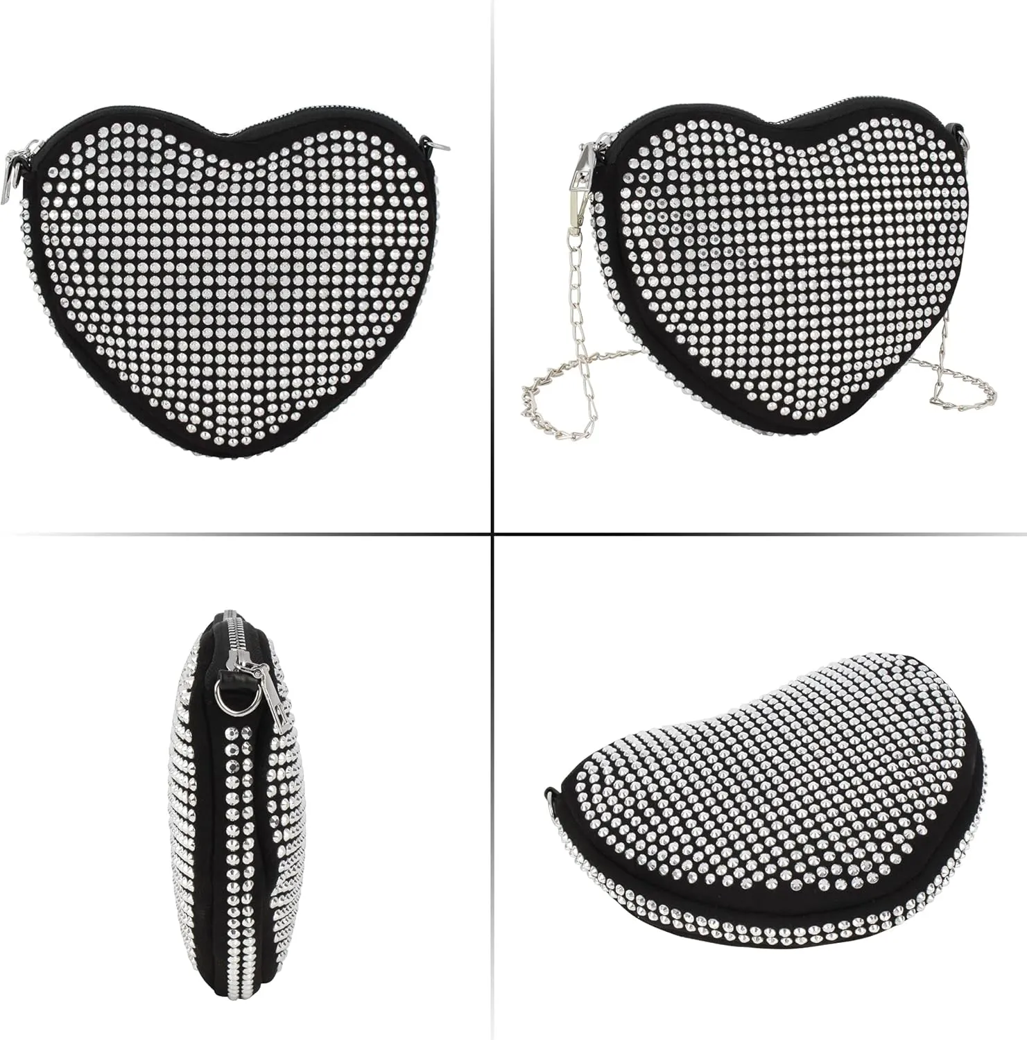 Women's Small Rivets Cross Body Heart Shape Satchel Purse Handbag Fashion Shoulder Chain Bag