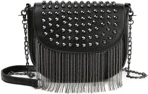 Women's Small Studs Crossbody Handbag Fashion Shell Shape Shoulder Messenger Bag (Black-2)