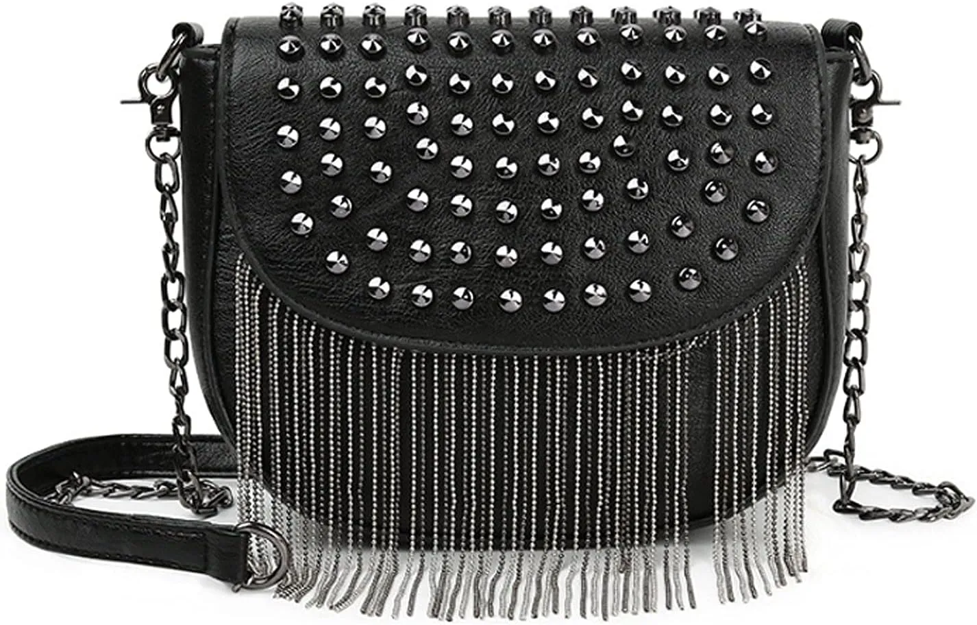 Women's Small Studs Crossbody Handbag Fashion Shell Shape Shoulder Messenger Bag (Black-2)