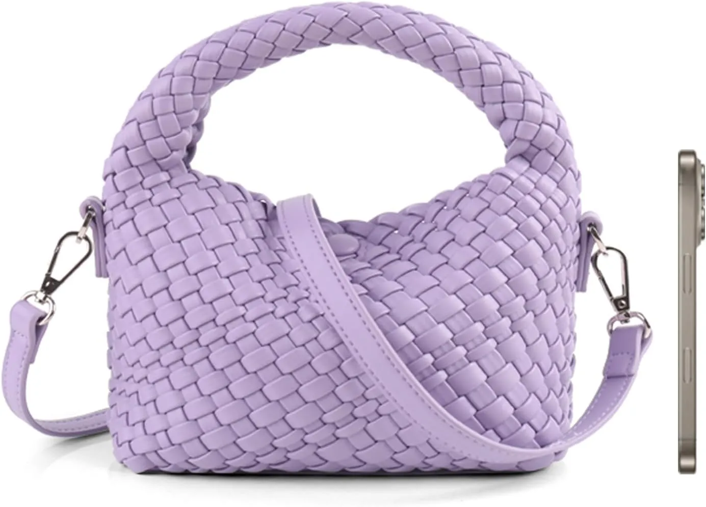 Woven Handbag For Women, Small Metallic Purse with Detachable Crossbody Strap, Girls Daily Top Handle Bag