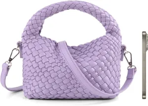 Woven Handbag For Women, Small Metallic Purse with Detachable Crossbody Strap, Girls Daily Top Handle Bag