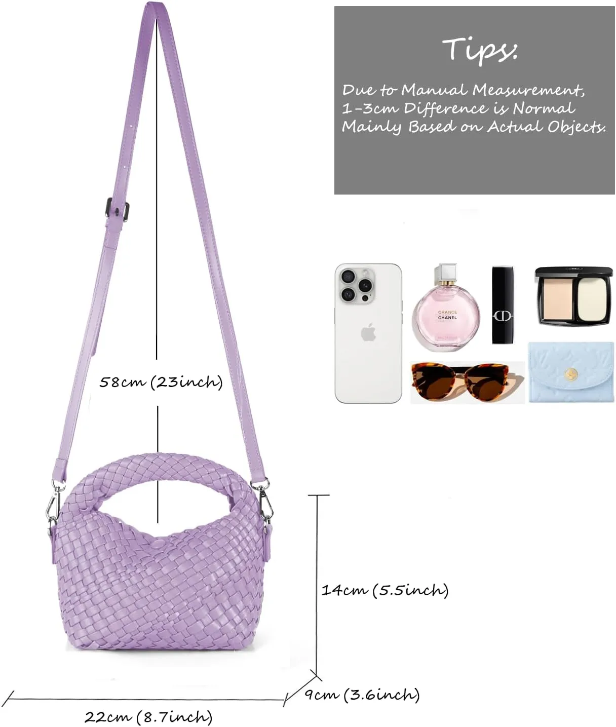 Woven Handbag For Women, Small Metallic Purse with Detachable Crossbody Strap, Girls Daily Top Handle Bag