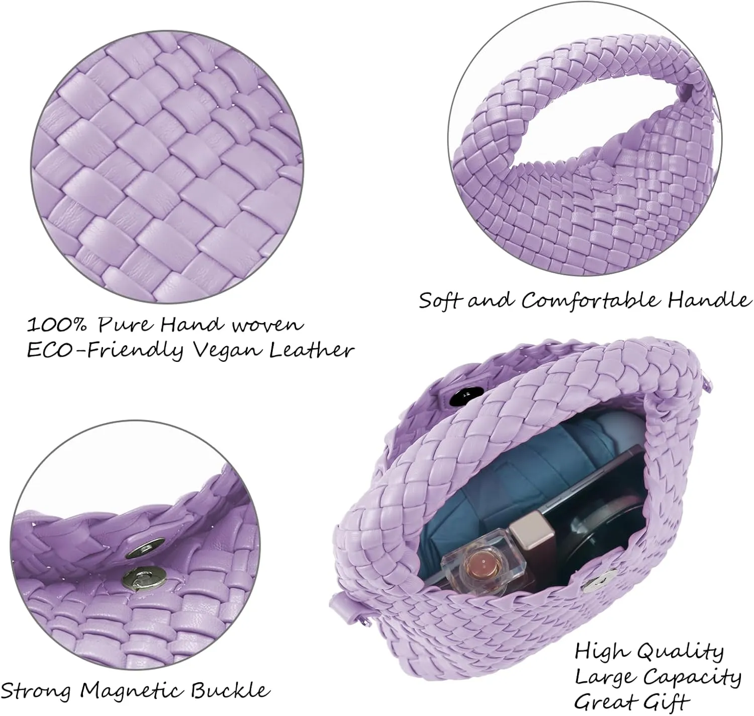 Woven Handbag For Women, Small Metallic Purse with Detachable Crossbody Strap, Girls Daily Top Handle Bag